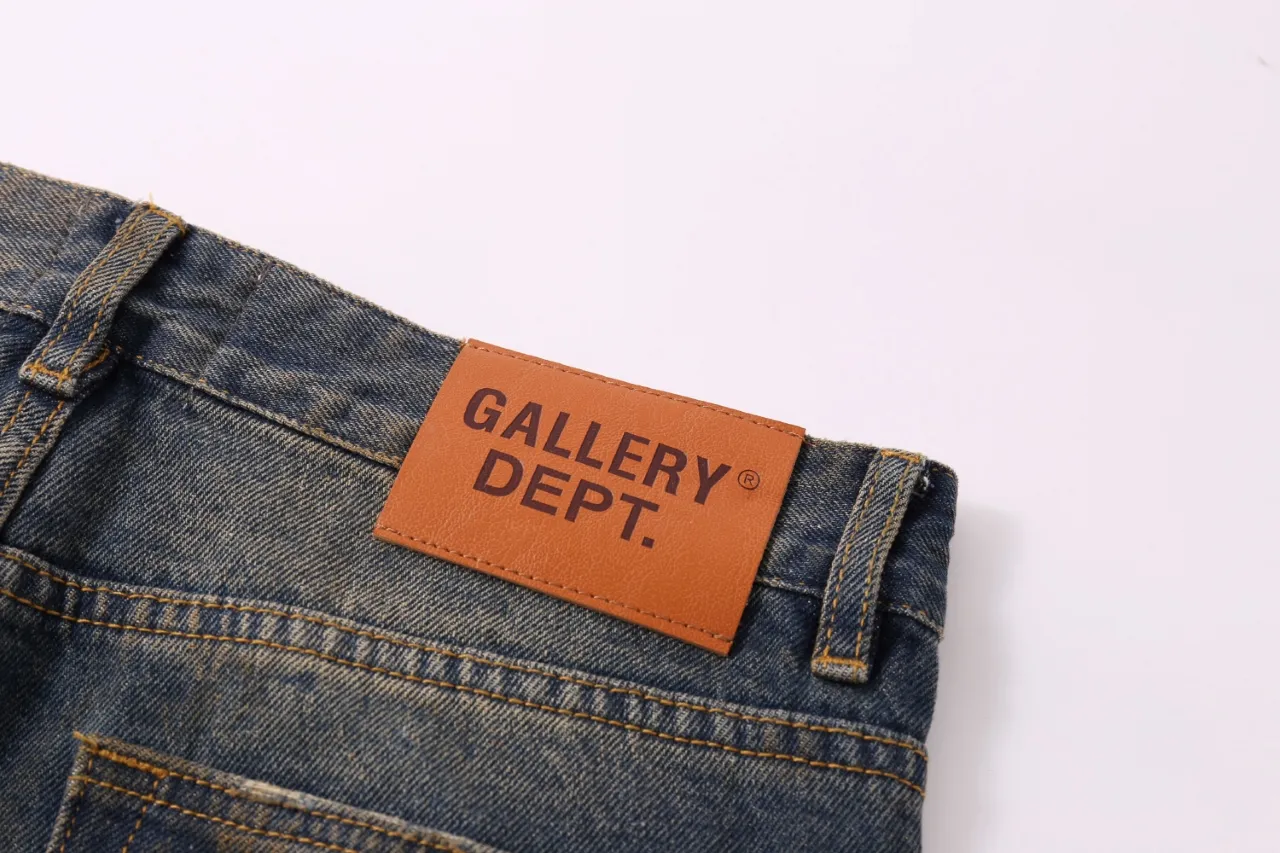 655#Gallery Dept New Retro Splashed Ink Hole Embroidery Washed Small Straight Leg Jeans American High Street Casual Trousers Washed Blue S～XL P240